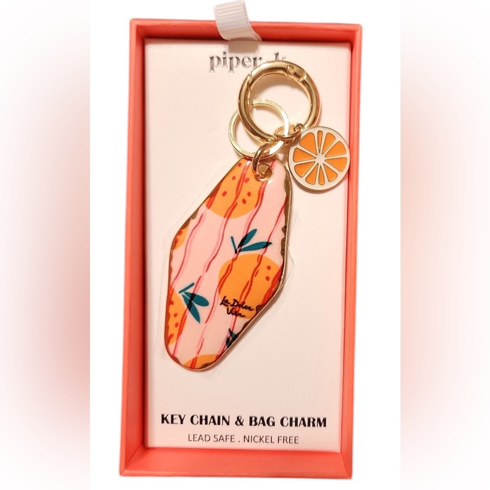 PIPER K Retro Style Motel Hotel Key La Dolce Vida Citrus Keychain Bag Charm NWT - Picture 2 of 10